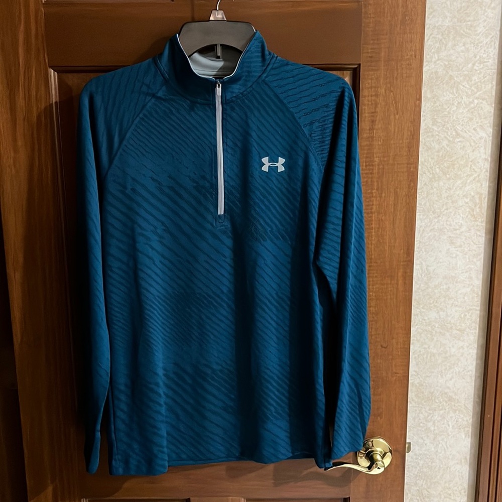 Under Armour Men’s Loose HeatGear Long Sleeve Quarter Zip Shirt, Teal, Size S